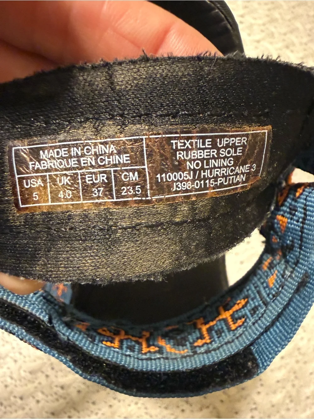Teva Women’s 5 Blue Sandals with Orange Patterned Straps